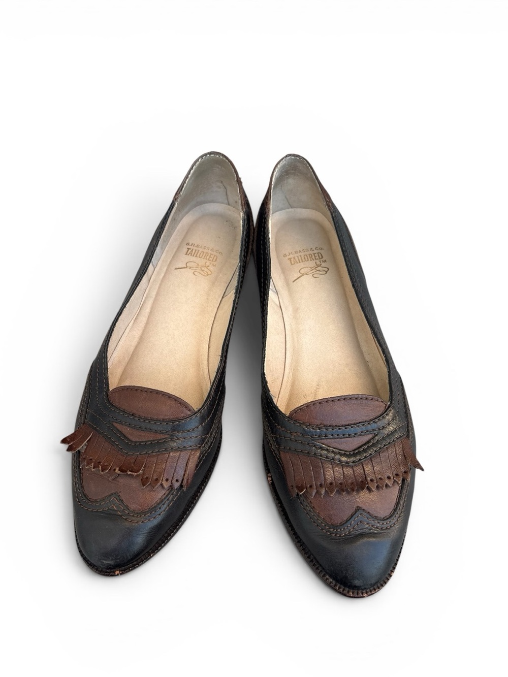 Vintage G.H. Bass Erica Kiltie Loafer Flats Brown Black Leather Size 7.5